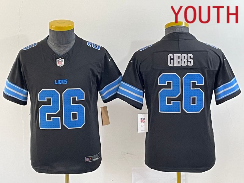 Youth Detroit Lions 26 Gibbs Black Three generations 2024 Nike Vapor F.U.S.E. Limited NFL Jersey